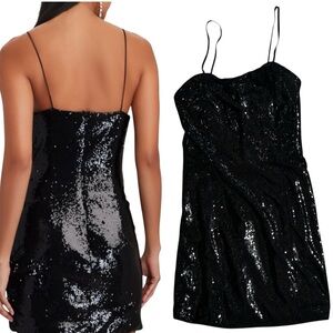 Ronny Kobo Black Sequin Sparkly Mini Dress sz M glam whimsygoth party